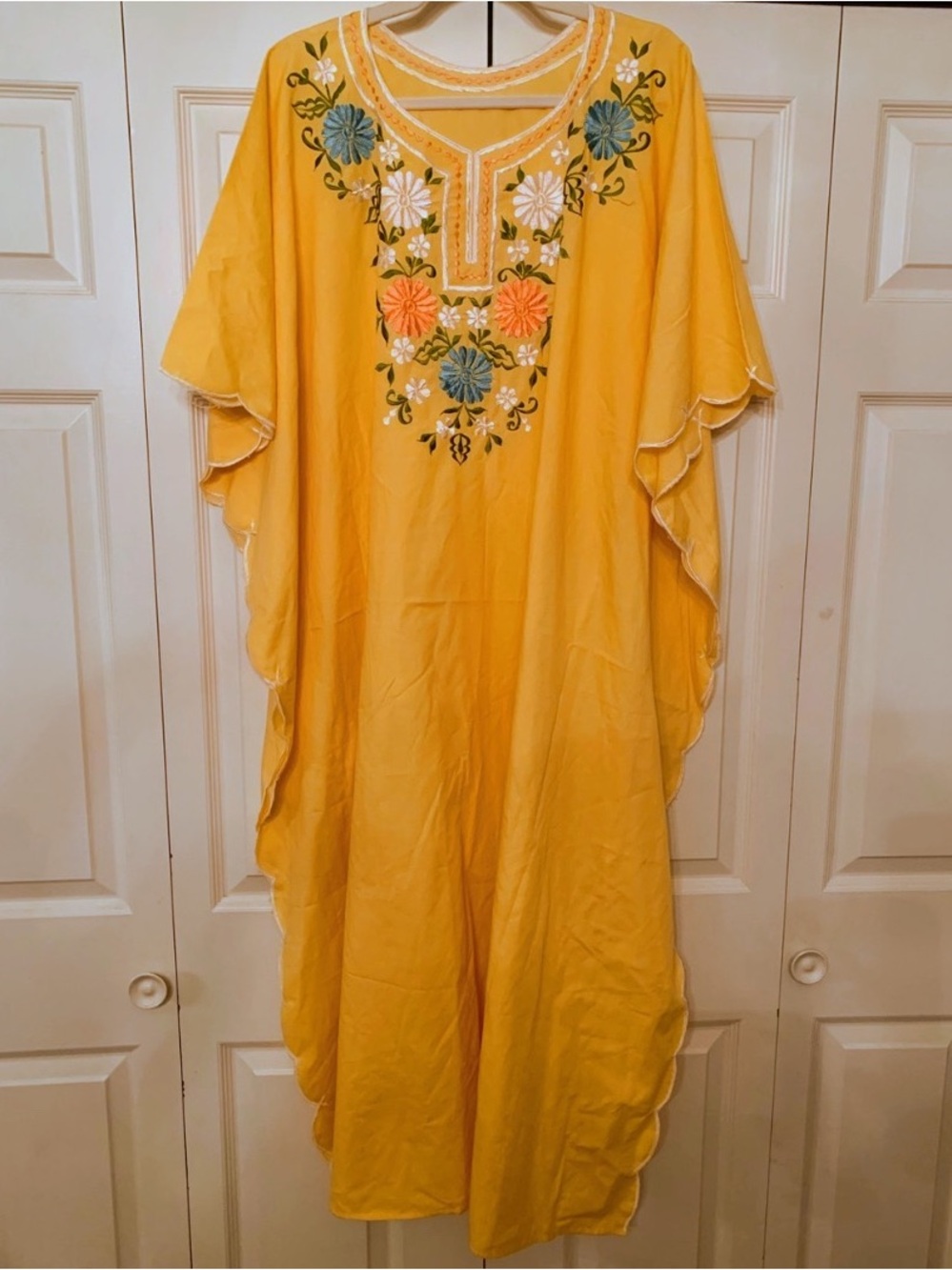 Handmade Yellow Embroidered Floral Caftan